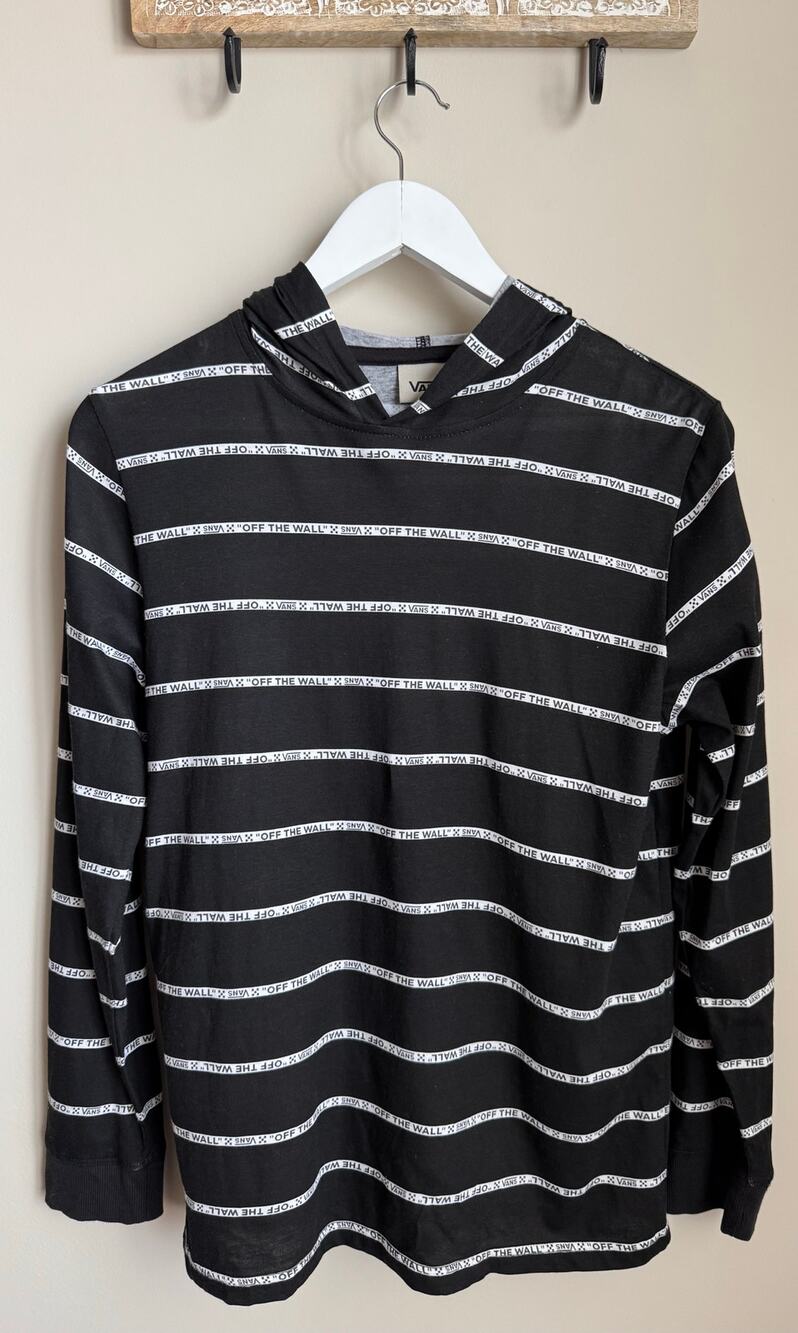Vans Boys Off The Wall Black Long Sleeve Pullover Hoodie sz L
